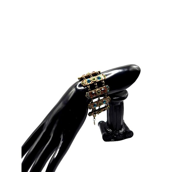 MYKA panel bracelet with multi color Swarovski crystals on bronze 7.5 inch - Picture 1 of 8